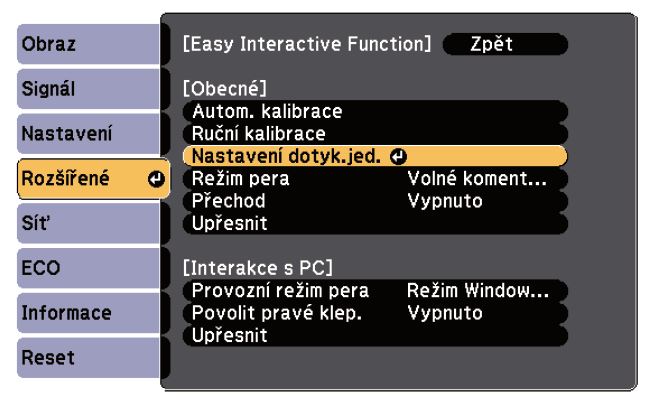 V „Easy Interactive Function" zvolíme možnost „Nastavení dotyk. jed.".