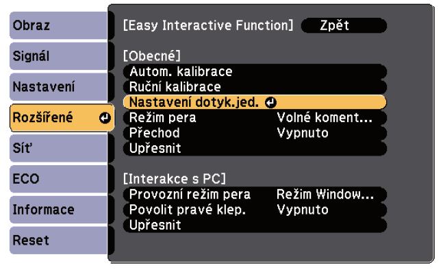 V „Easy Interactive Function" zvolíme možnost „Nastavení dotyk. jed.".