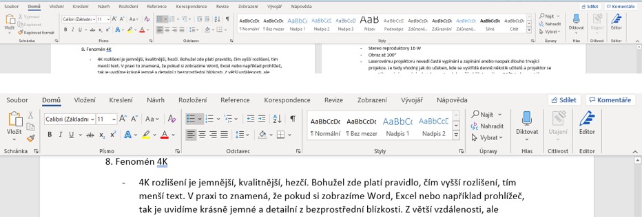 Efektivní čitelnost obrazu LCD panelu a interaktivního projektoru.