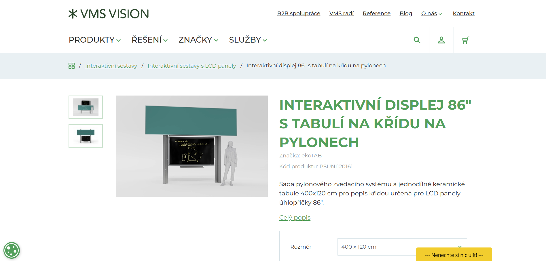 Zobrazení 3D animace v galérii produktu.