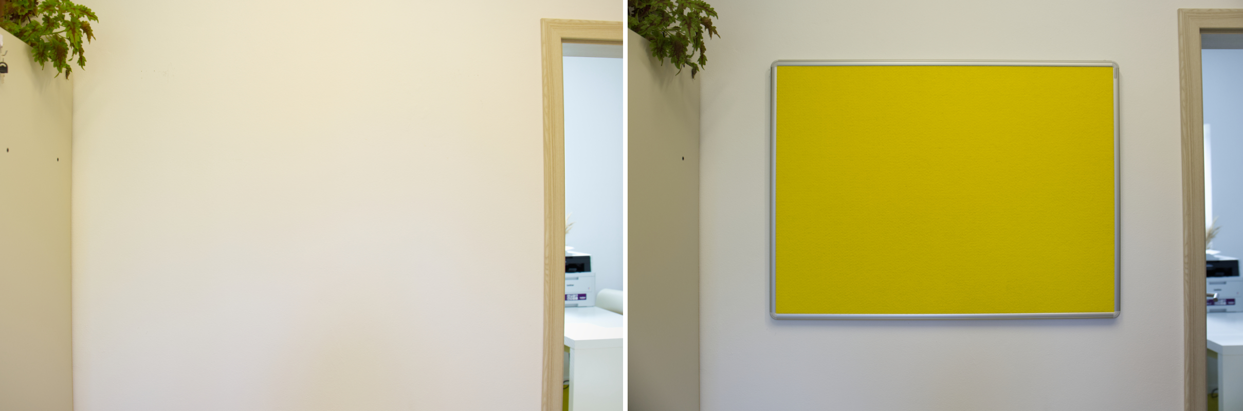 Zeď před a po instalaci nástěnky ekoTAB.