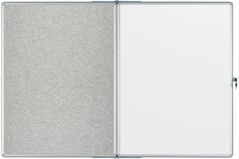 Keramická tabule na fixy s uzamykatelným křídlem DUO Bílá magnetická tabule na fixy ekoTAB 90x120 s otevíracím křídlem (textilní nástěnka šedá). #3