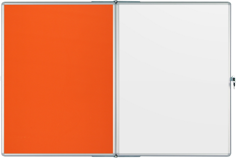 Keramická tabule na fixy s uzamykatelným křídlem DUO Bílá magnetická tabule na fixy ekoTAB 90x120 s otevíracím křídlem (textilní nástěnka oranžová). #3