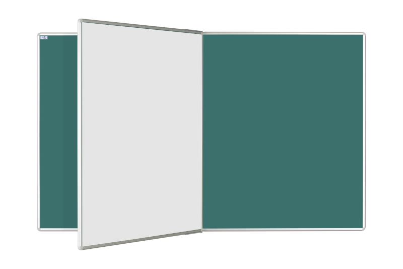 Keramická tabule na křídy s otočným křídlem na fixy ve středu tabule PIVOT Zelená magnetická tabule na křídy ekoTAB 200x120 s otočným křídlem na fixy 100x120 uprostřed tabule. #1