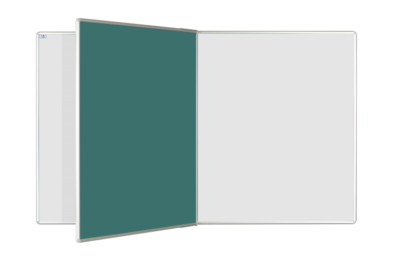 Keramická tabule na fixy s otočným křídlem na křídy ve středu tabule PIVOT Bílá magnetická tabule na fixy ekoTAB 240x120 s otočným křídlem na křídy 120x120 uprostřed tabule. #1