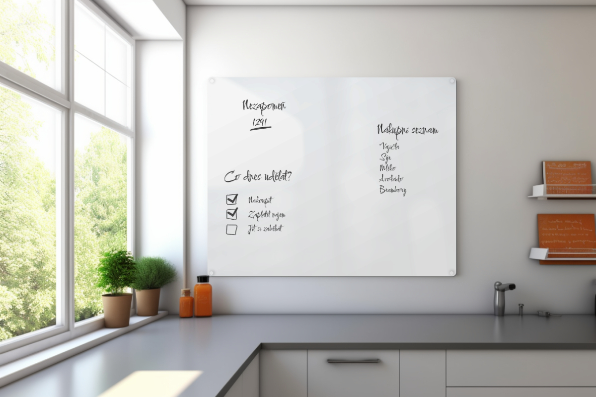Bezrámová keramická tabule na fixy Bílá bezrámová magnetická tabule na fixy 120x90 cm. #5