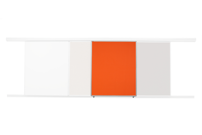 Textilní nástěnka oranžová pro lištový systém Oranžová textilní nástěnka ekoTAB 150x120 určená pro lištový systém s horizontálním posunem. #1