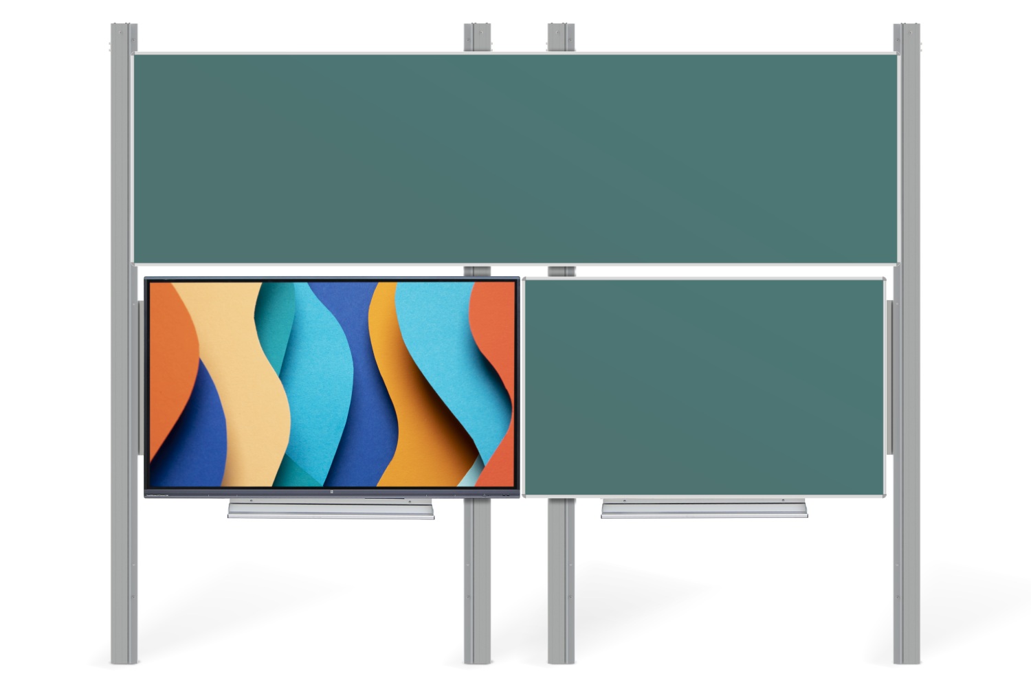 Interaktivní sestava LCD panel s doplňkovou tabulí a přední krycí tabulí na PYLONU AL Interaktivní sestava na zvedacím systému PYLON AL - LCD 65