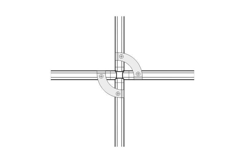 Spojka L paraván se zaobleným rámem Spojka stolového paravánu sloužící ke spojení paravánů do tvaru L. #3