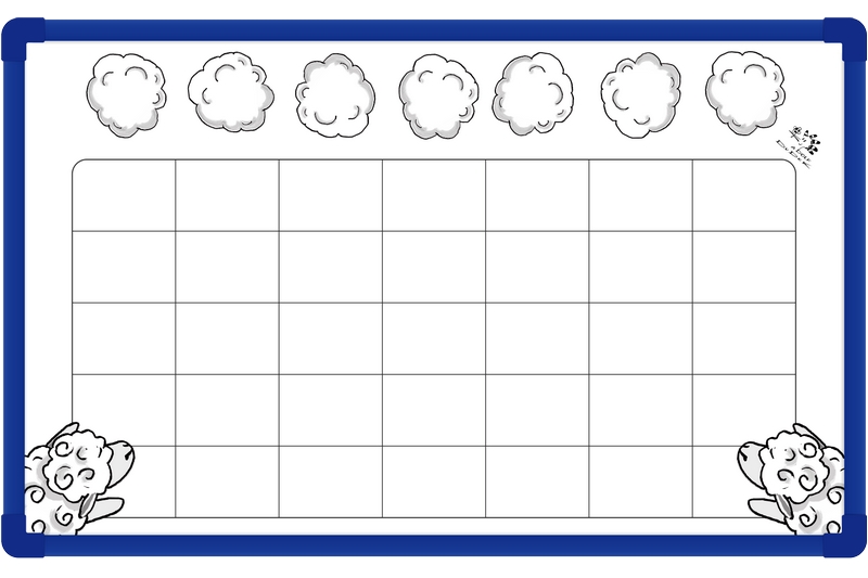 Tabule s obrázkem Kalendář s ovečkami Bílá magnetická tabule s Kalendářem, ovečkami a modrým rámem doNOTE 80x50. #1